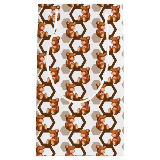 illustratie van een serie teddyberen op wit klein cadeauzakje (Voorkant)