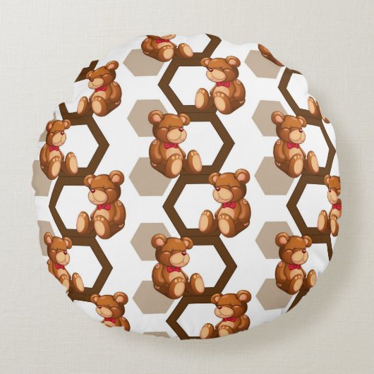 illustratie van een serie teddyberen op wit rond kussen (Voorkant)