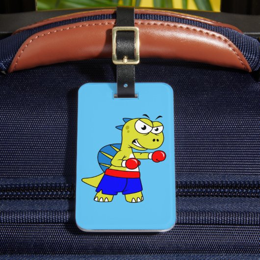 Illustratie van een Spinosaurus boksen. Bagagelabel (Voorkant Insitu 2)