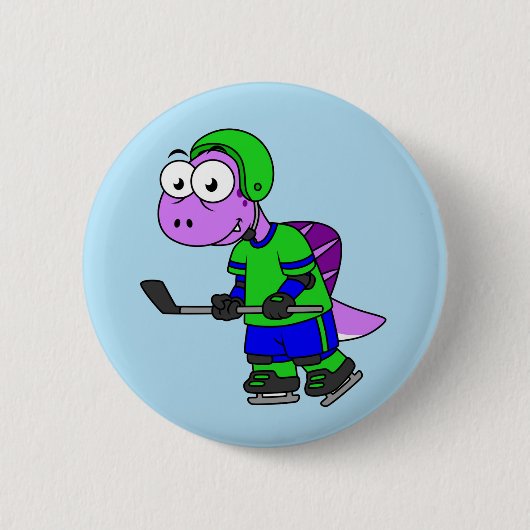 Illustratie van een Spinosaurus hockeyer. Ronde Button 5,7 Cm (Voorkant)