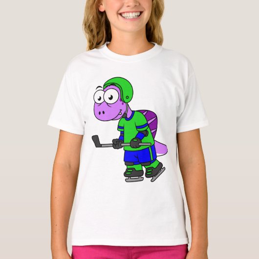 Illustratie van een Spinosaurus hockeyer. T-shirt (Voorkant)