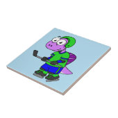 Illustratie van een Spinosaurus hockeyer. Tegeltje (Zijkant)