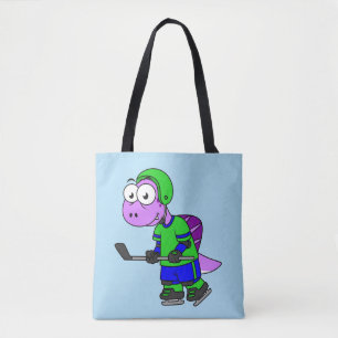 Illustratie van een Spinosaurus hockeyer. Tote Bag