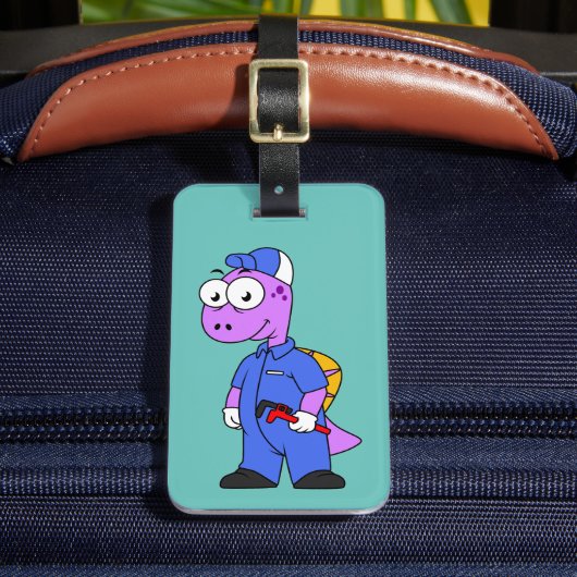 Illustratie van een Spinosaurus loodgieter. Bagagelabel (Voorkant Insitu 2)