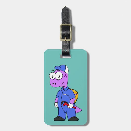 Illustratie van een Spinosaurus loodgieter. Bagagelabel (Voorkant verticaal)