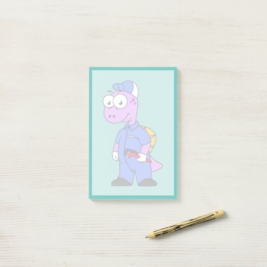 Illustratie van een Spinosaurus loodgieter. Post-it® Notes (Op bureau)