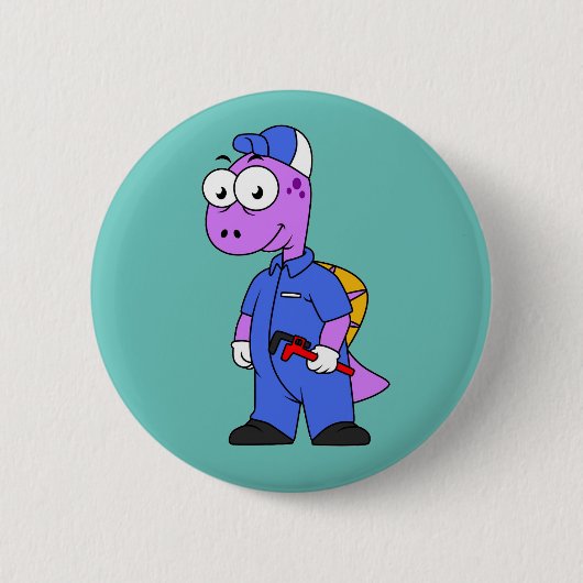 Illustratie van een Spinosaurus loodgieter. Ronde Button 5,7 Cm (Voorkant)