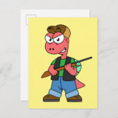 Illustratie van een Spinosaurusjager met Pistool. Briefkaart (Voorkant / Achterkant)