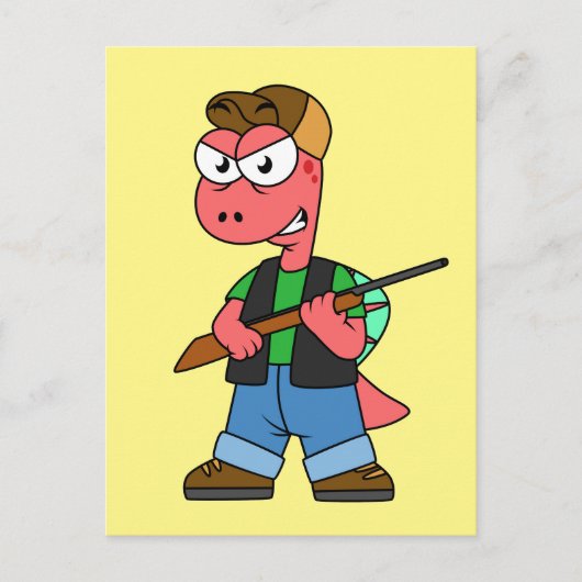 Illustratie van een Spinosaurusjager met Pistool. Briefkaart (Voorkant)