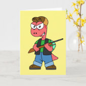 Illustratie van een Spinosaurusjager met Pistool. Kaart (Gele Bloem)