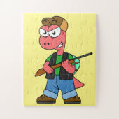 Illustratie van een Spinosaurusjager met Pistool. Legpuzzel (Verticaal)