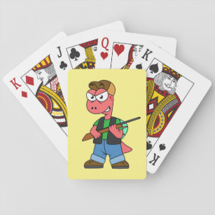Illustratie van een Spinosaurusjager met Pistool. Pokerkaarten