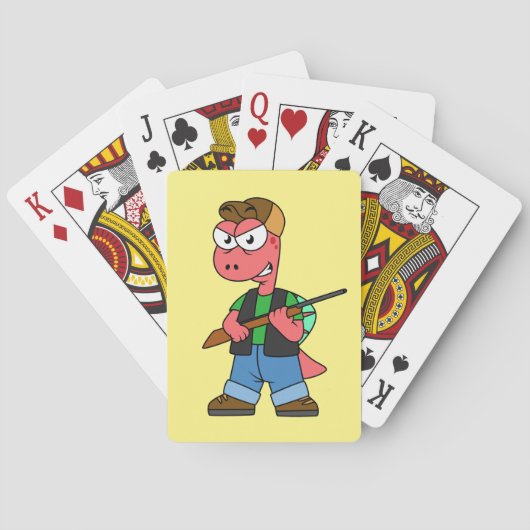 Illustratie van een Spinosaurusjager met Pistool. Pokerkaarten (Achterkant)
