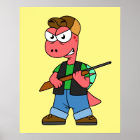 Illustratie van een Spinosaurusjager met Pistool.