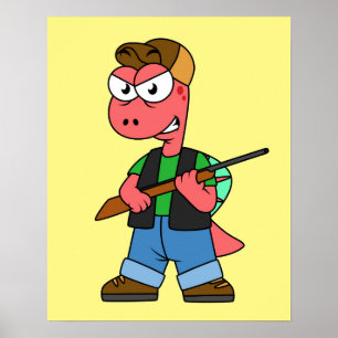 Illustratie van een Spinosaurusjager met Pistool. Poster