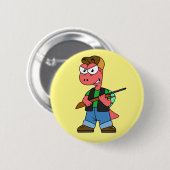 Illustratie van een Spinosaurusjager met Pistool. Ronde Button 5,7 Cm (Voorkant /achterkant)