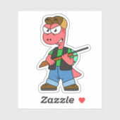 Illustratie van een Spinosaurusjager met Pistool. Sticker (Vel)