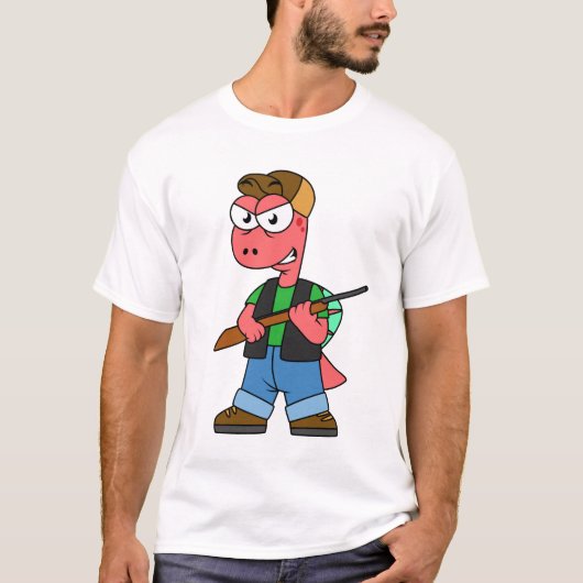 Illustratie van een Spinosaurusjager met Pistool. T-shirt (Voorkant)