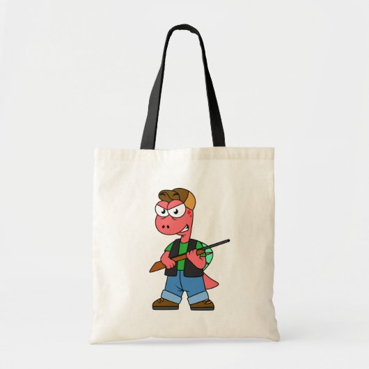Illustratie van een Spinosaurusjager met Pistool. Tote Bag (Voorkant)