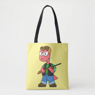 Illustratie van een Spinosaurusjager met Pistool. Tote Bag