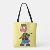 Illustratie van een Spinosaurusjager met Pistool. Tote Bag (Achterkant)