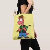 Illustratie van een Spinosaurusjager met Pistool. Tote Bag (Dichtbij)