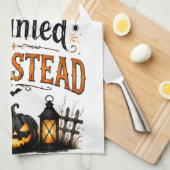Illustratie van een spookhuis theedoek (Quarter Fold)