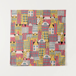 illustratie van een stadsgebouw in de voor wandkleed