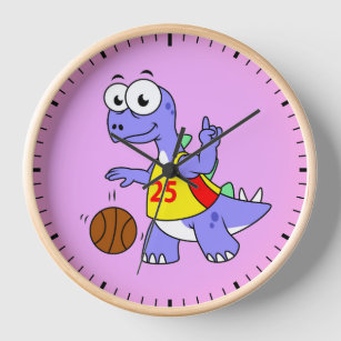Illustratie van een Stegosaurus die basketbal spee
