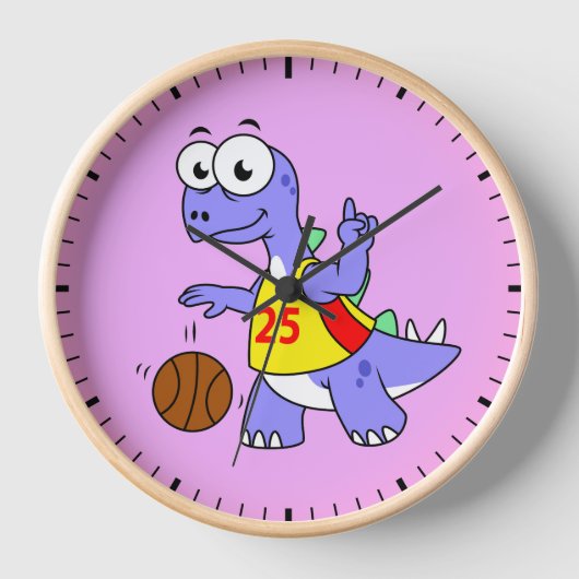 Illustratie van een Stegosaurus die basketbal spee (Voorkant)