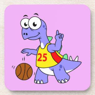 Illustratie van een Stegosaurus die basketbal spee Bier Onderzetter