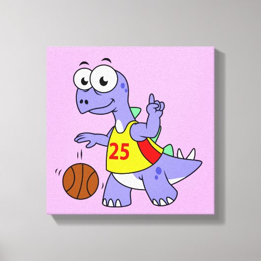 Illustratie van een Stegosaurus die basketbal spee Canvas Afdruk (Voorkant)