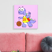Illustratie van een Stegosaurus die basketbal spee Canvas Afdruk (Insitu (Woonkamer))