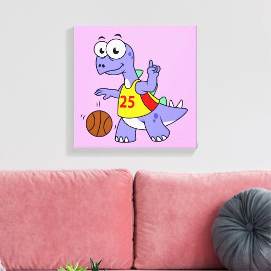 Illustratie van een Stegosaurus die basketbal spee Canvas Afdruk (Insitu (Woonkamer))