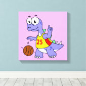 Illustratie van een Stegosaurus die basketbal spee Canvas Afdruk (Insitu (Houten vloer))