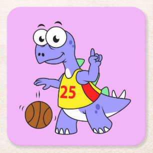 Illustratie van een Stegosaurus die basketbal spee Kartonnen Onderzetters