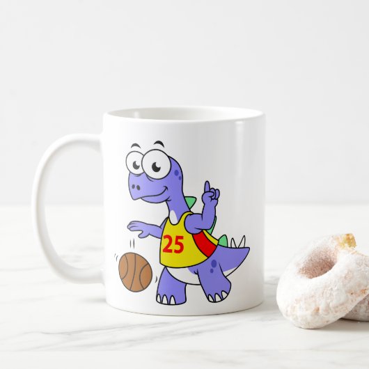 Illustratie van een Stegosaurus die basketbal spee Koffiemok (Met donut)