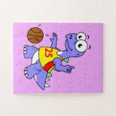 Illustratie van een Stegosaurus die basketbal spee Legpuzzel (Horizontaal)