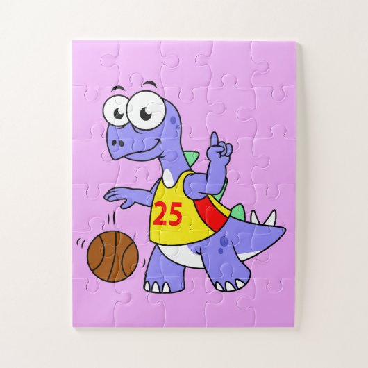 Illustratie van een Stegosaurus die basketbal spee Legpuzzel (Verticaal)