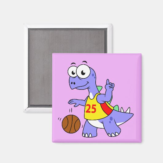 Illustratie van een Stegosaurus die basketbal spee Magneet (Voorkant / Achterkant)