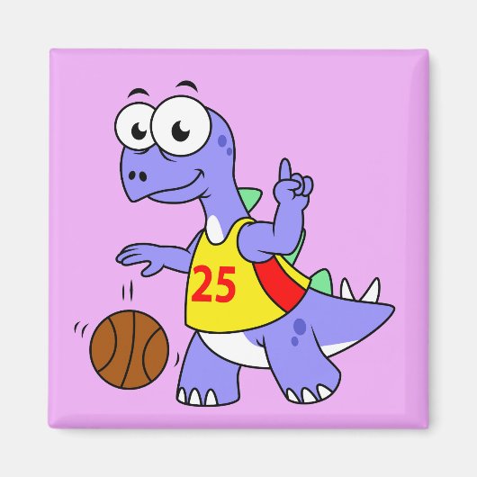 Illustratie van een Stegosaurus die basketbal spee Magneet (Voorkant)