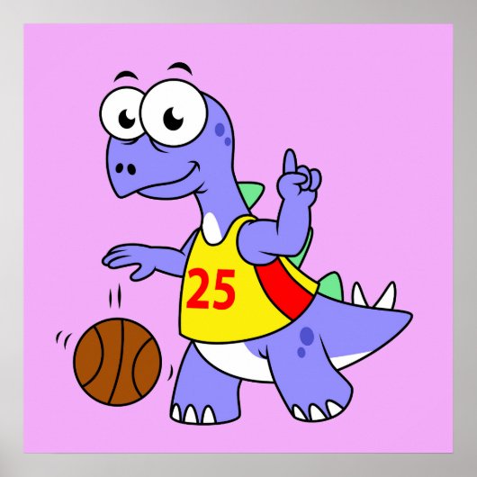 Illustratie van een Stegosaurus die basketbal spee Poster (Voorkant)
