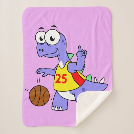 Illustratie van een Stegosaurus die basketbal spee Sherpa Deken (Voorkant)