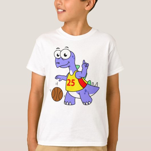 Illustratie van een Stegosaurus die basketbal spee T-shirt (Voorkant)