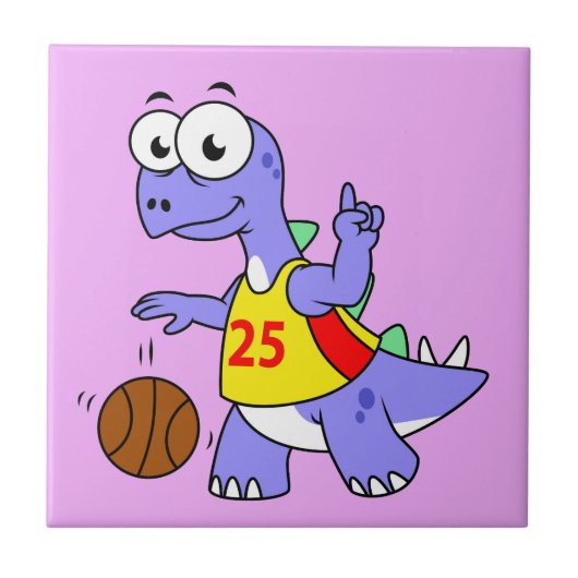 Illustratie van een Stegosaurus die basketbal spee Tegeltje (Voorkant)