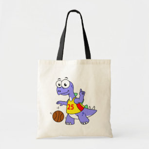 Illustratie van een Stegosaurus die basketbal spee Tote Bag
