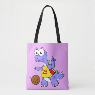 Illustratie van een Stegosaurus die basketbal spee Tote Bag