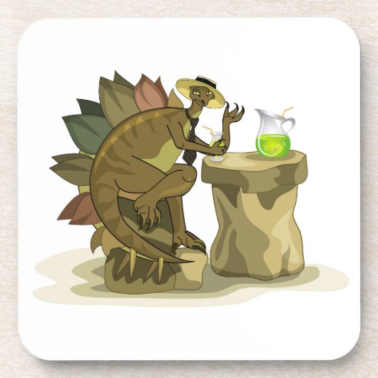 Illustratie van een stegosaurus die een drankje Dr Bier Onderzetter (Voorkant)
