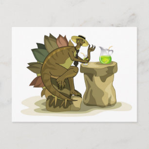 Illustratie van een stegosaurus die een drankje Dr Briefkaart