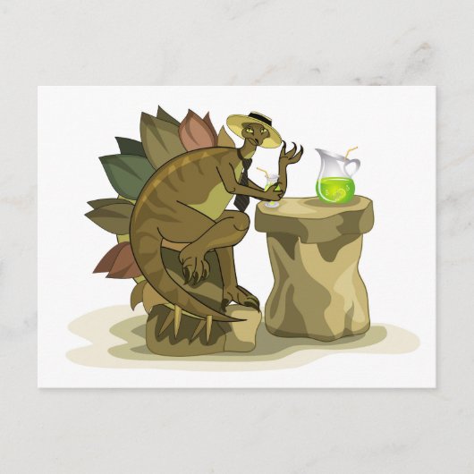 Illustratie van een stegosaurus die een drankje Dr Briefkaart (Voorkant)